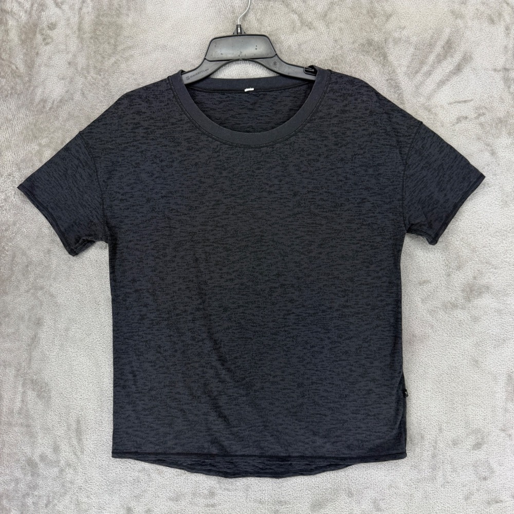 Lululemon T-Shirt Womens Size 6 Black Grey Space Dye Short Sleeve Athletic Top